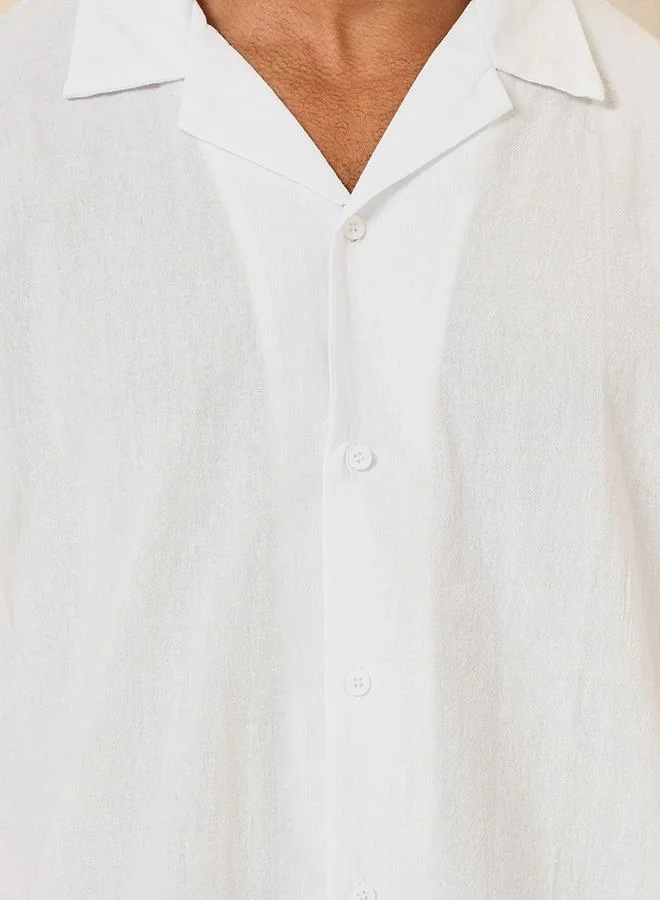 Styli Cotton Textured Resort Collar Relaxed Shirt