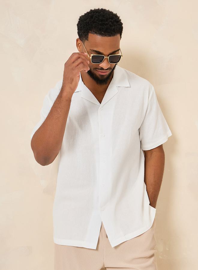 Styli Cotton Textured Resort Collar Relaxed Shirt - Image 1
