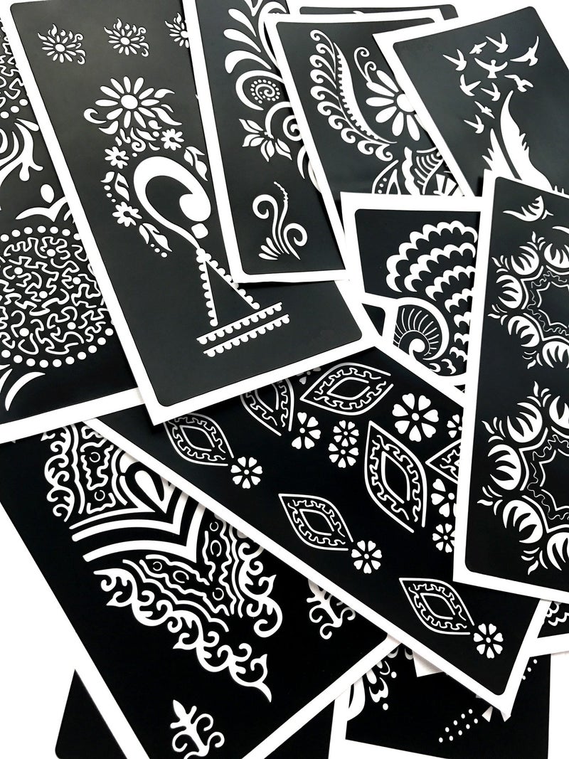Outman Adhesive Stencils Template For Henna Tattoo, Body Art Painting Glitter, Airbrush Tattoo (PACk Of 12 Sheets) - Image 2