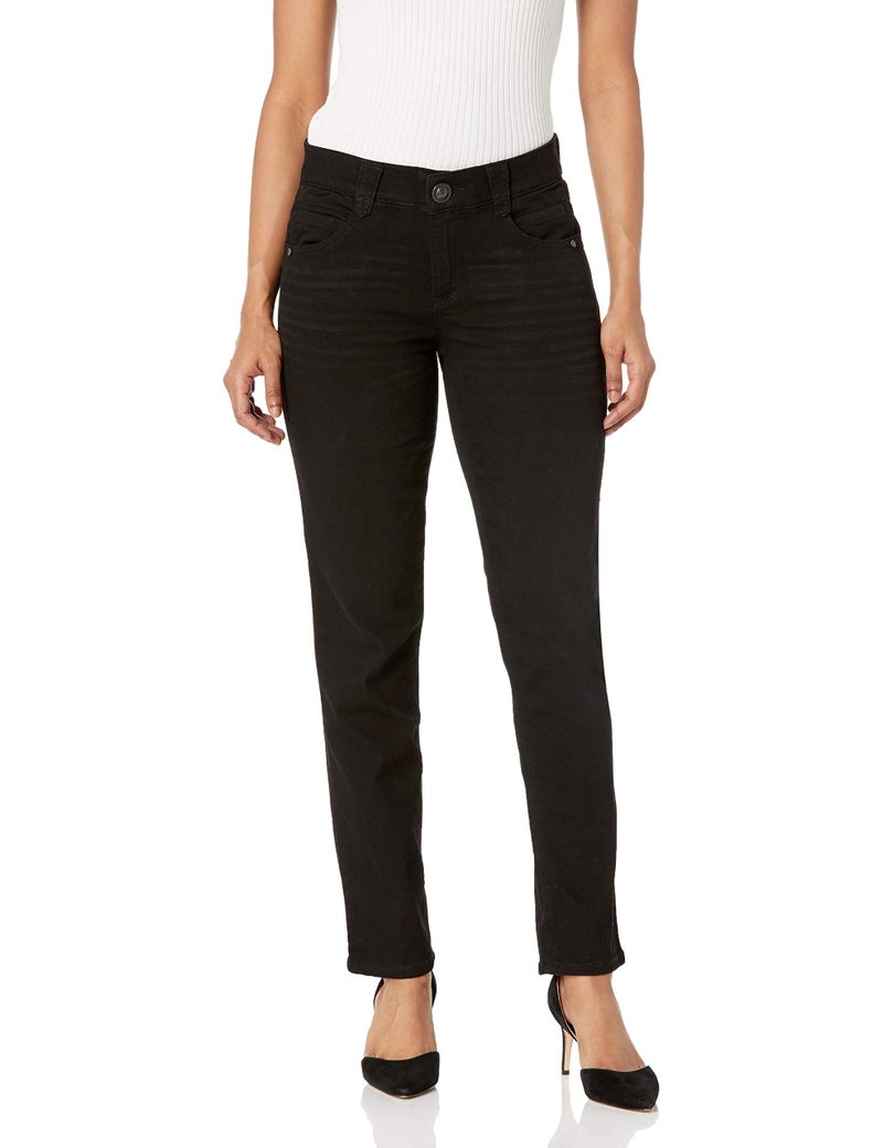 Democracy Womens Petite Ab Solution Straight Leg Jean Black 12P