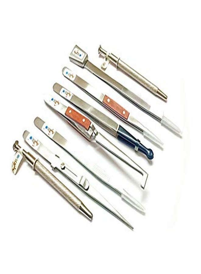 ATAR SET 8 TWEEZERS INCLUDING 2 PRONGS,2 FIBER GRIP TWEEZERs & 4 NON FIBER GRIP TWEEZERS WITH CASE. - Image 1