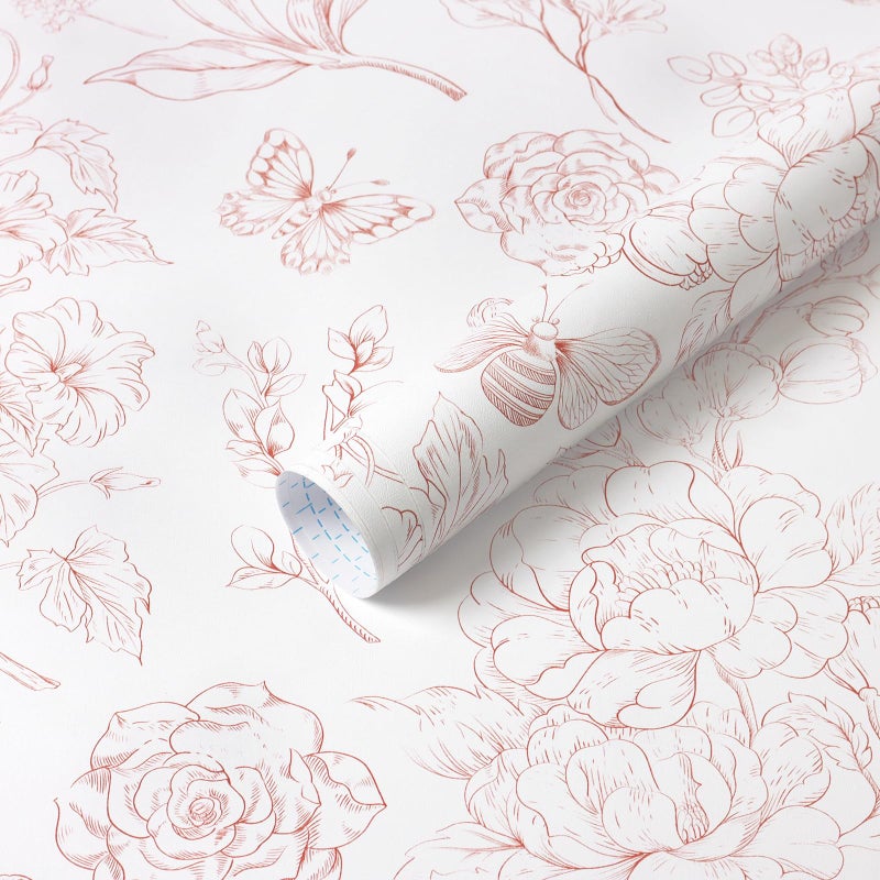 CiCiwind Floral Peel and Stick Wallpaper Pink and White Contact Paper Boho Wall Paper Modern Removable Self Adhesive Butterfly Wallpaper for Bedroom Bathroom Cabinets 17.3"Ã—78.7" - Image 1