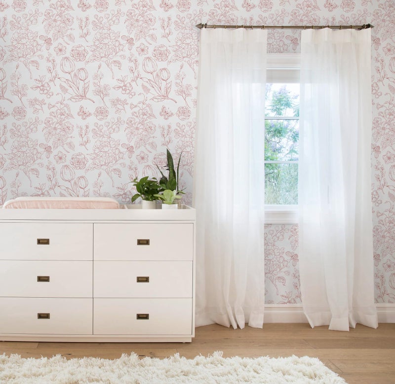 CiCiwind Floral Peel and Stick Wallpaper Pink and White Contact Paper Boho Wall Paper Modern Removable Self Adhesive Butterfly Wallpaper for Bedroom Bathroom Cabinets 17.3"Ã—78.7" - Image 3