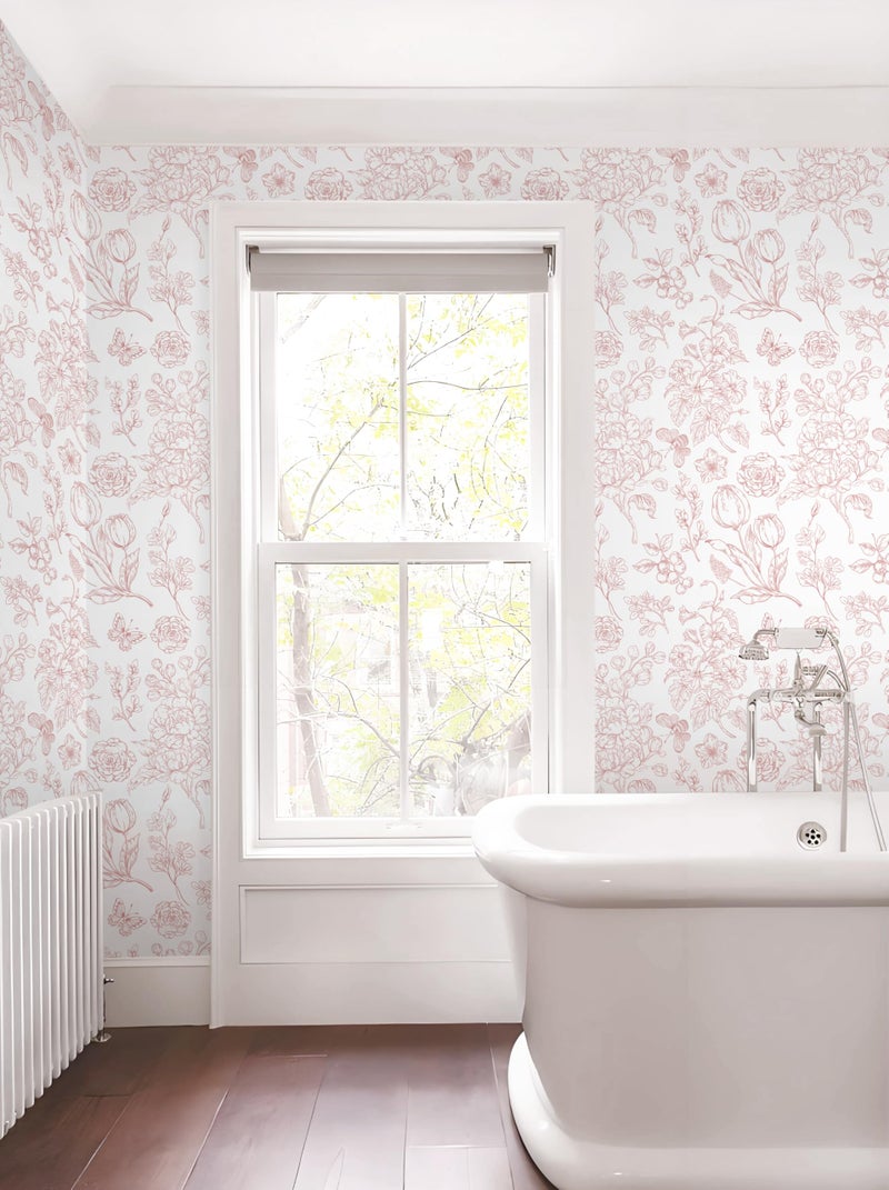CiCiwind Floral Peel and Stick Wallpaper Pink and White Contact Paper Boho Wall Paper Modern Removable Self Adhesive Butterfly Wallpaper for Bedroom Bathroom Cabinets 17.3"Ã—78.7" - Image 4