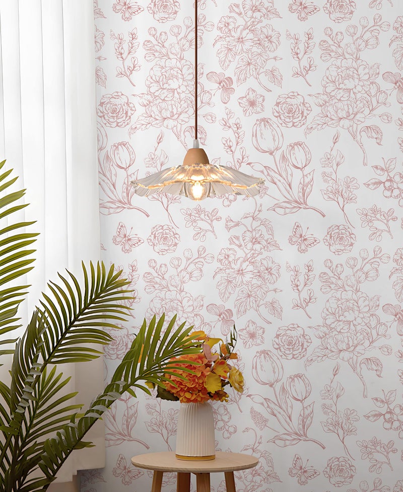 CiCiwind Floral Peel and Stick Wallpaper Pink and White Contact Paper Boho Wall Paper Modern Removable Self Adhesive Butterfly Wallpaper for Bedroom Bathroom Cabinets 17.3"Ã—78.7" - Image 2