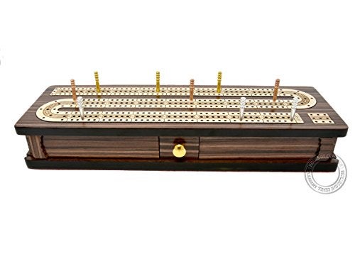 House of Cribbage - Continuous Cribbage Board/Box Inlaid in Rosewood/Maple 12"" - 3 Tracks - Sliding Lid Drawer - Image 5