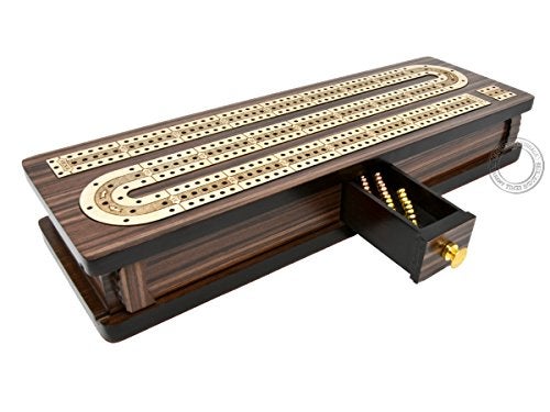 House of Cribbage - Continuous Cribbage Board/Box Inlaid in Rosewood/Maple 12"" - 3 Tracks - Sliding Lid Drawer - Image 3
