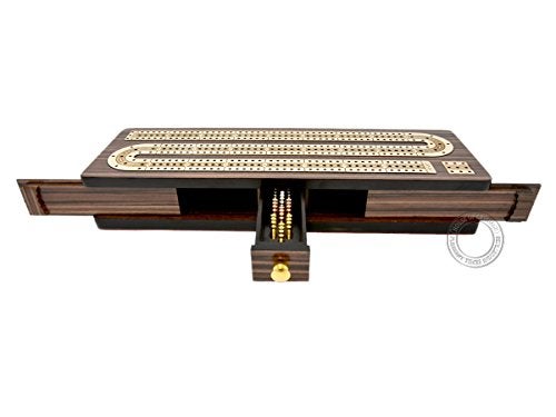 House of Cribbage - Continuous Cribbage Board/Box Inlaid in Rosewood/Maple 12"" - 3 Tracks - Sliding Lid Drawer - Image 2
