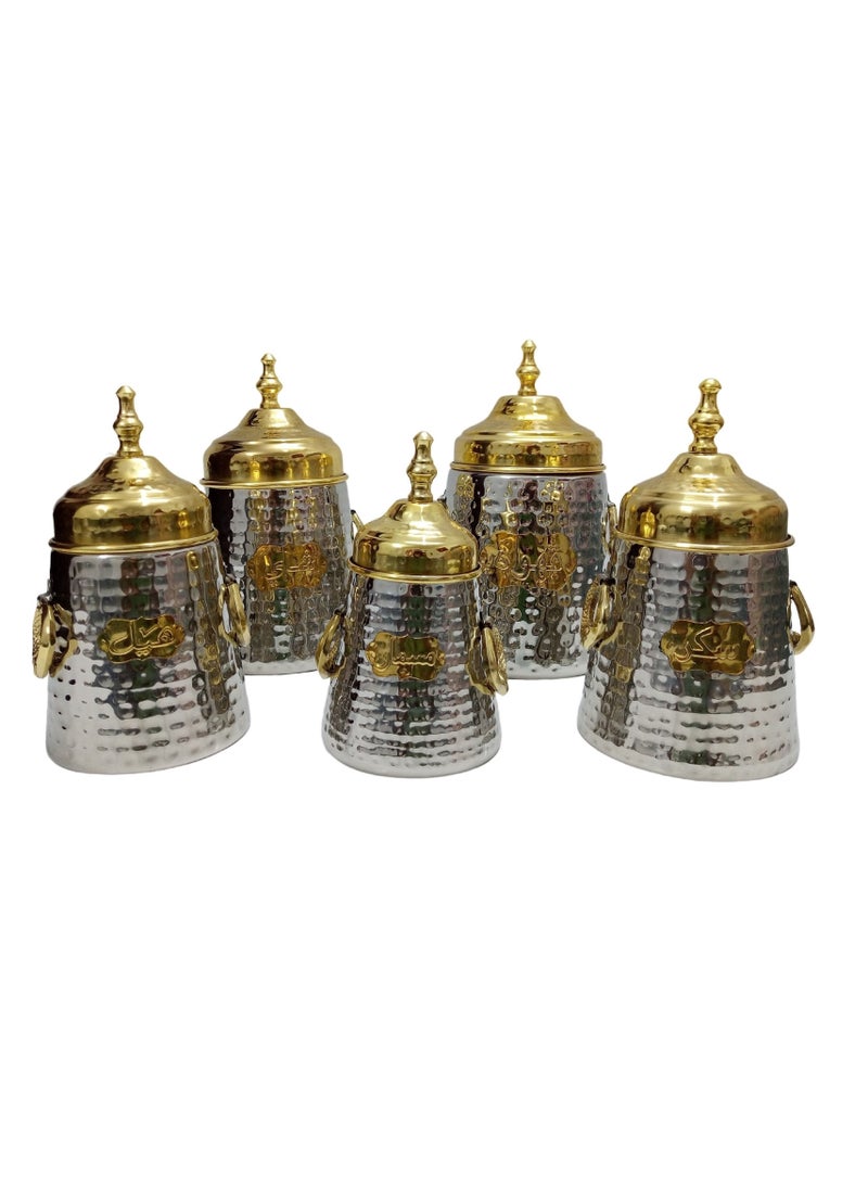 ART Stainless Steel Canister 5 Pieces set with Air Tight Lids Silver With Gold lid - Image 1