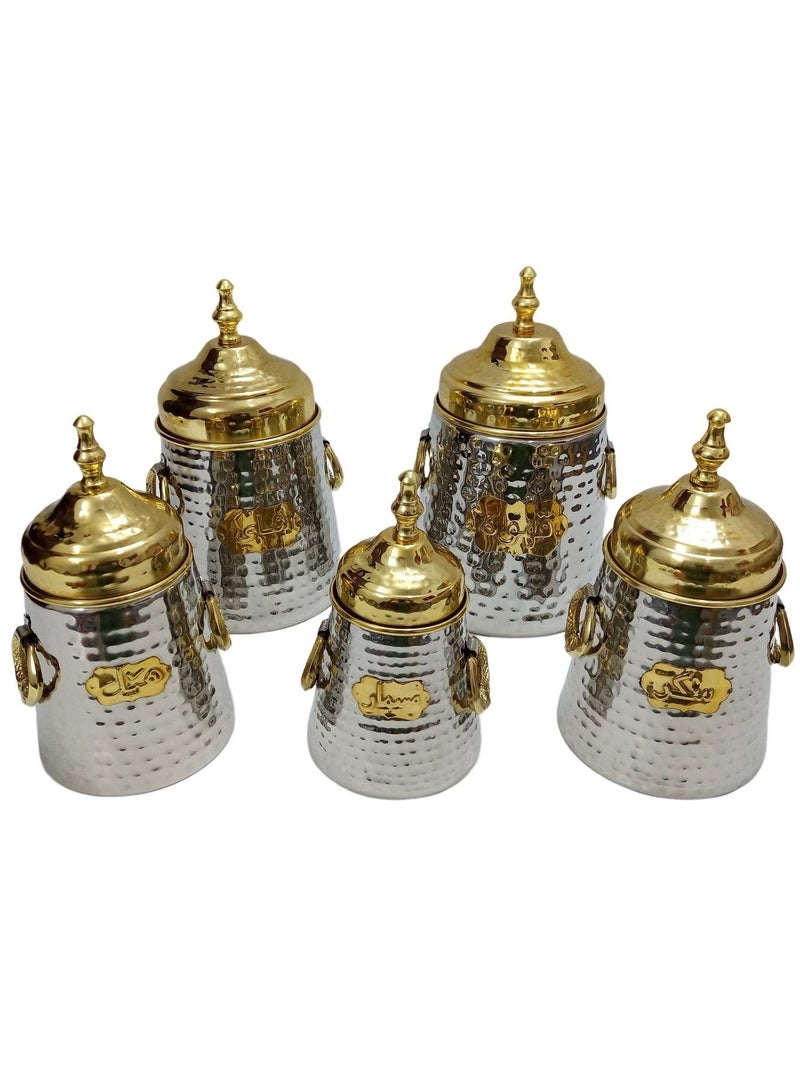 ART Stainless Steel Canister 5 Pieces set with Air Tight Lids Silver With Gold lid - Image 2