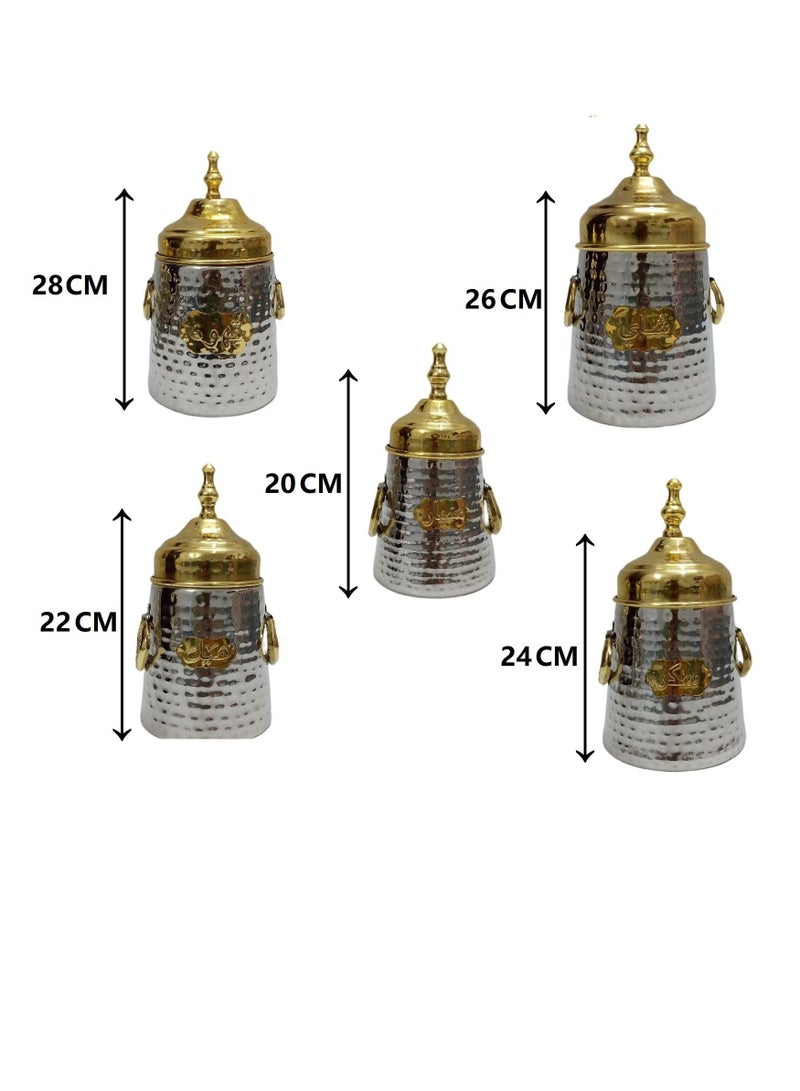 ART Stainless Steel Canister 5 Pieces set with Air Tight Lids Silver With Gold lid - Image 3