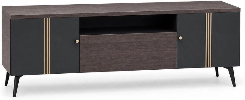 Modern Wenge TV Stand with Gold Accents & Storage - Sleek Media Console for Living Room, Bedroom - Image 2
