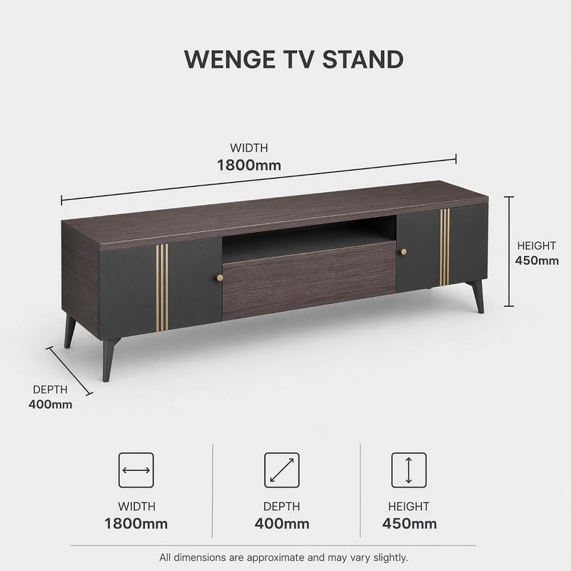 Modern Wenge TV Stand with Gold Accents & Storage - Sleek Media Console for Living Room, Bedroom - Image 5