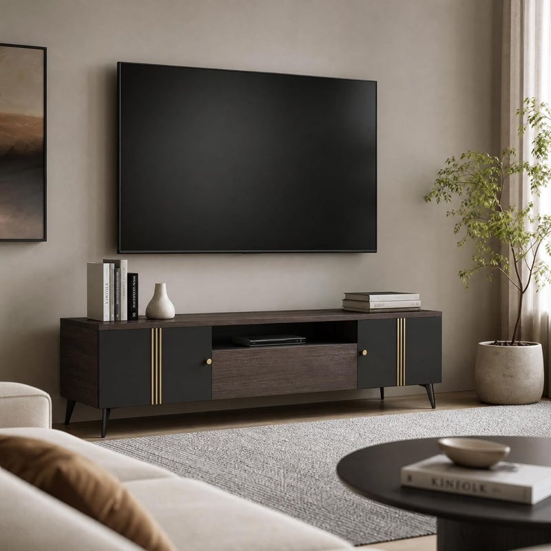 Modern Wenge TV Stand with Gold Accents & Storage - Sleek Media Console for Living Room, Bedroom - Image 3