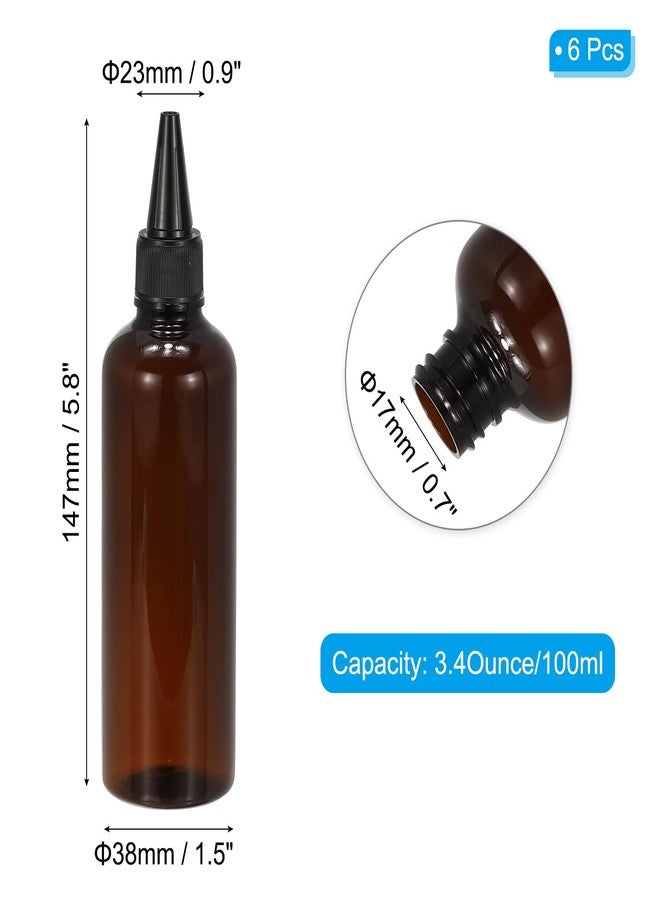 PATIKIL Plastic Applicator Bottle, 6 Pcs 3.4oz(100ml) Leak Proof Refillable Empty Dispenser Container Squeeze Bottle with Twist Top Cap for Hair Ink Liquid Sauces, Brown - Image 2