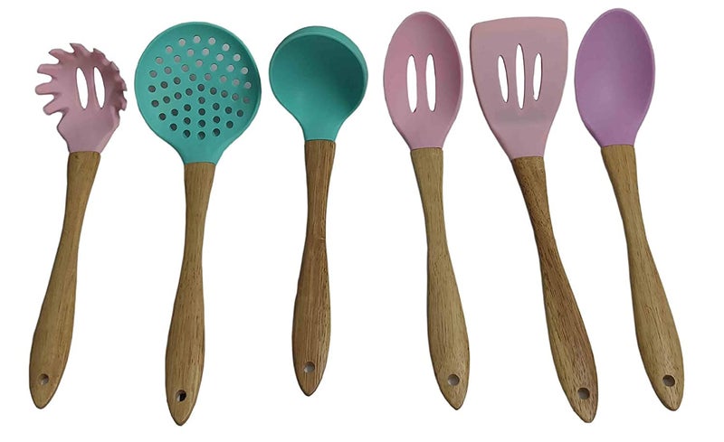 Whitecloud TRANSFORMING HOMES Whitecloud TRANSFORMING HOMES Wooden Handle Cooking SpoonSilicone Nonstick Heat Resistant Kitchen Utensil Set Complete Set of 6 1051 2 3 4 5 6  - Image 4