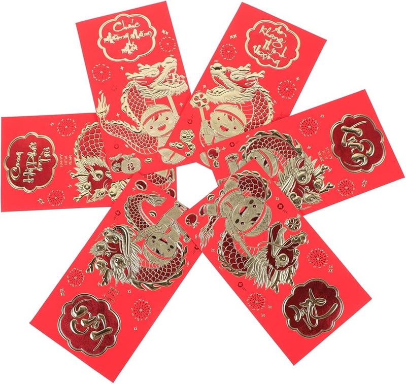 أسلوب التنين 6 قطع ظروف حمراء للعيد الصيني حزم نقود هدية محظوظة - Image 2