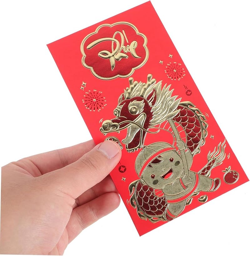 أسلوب التنين 6 قطع ظروف حمراء للعيد الصيني حزم نقود هدية محظوظة - Image 5