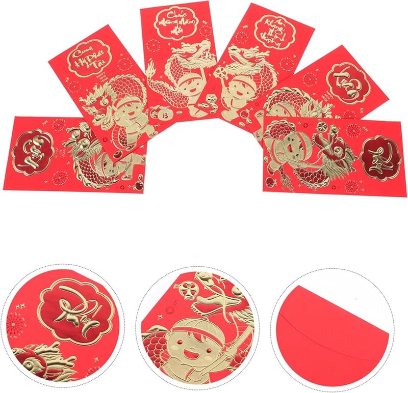 أسلوب التنين 6 قطع ظروف حمراء للعيد الصيني حزم نقود هدية محظوظة - Image 4