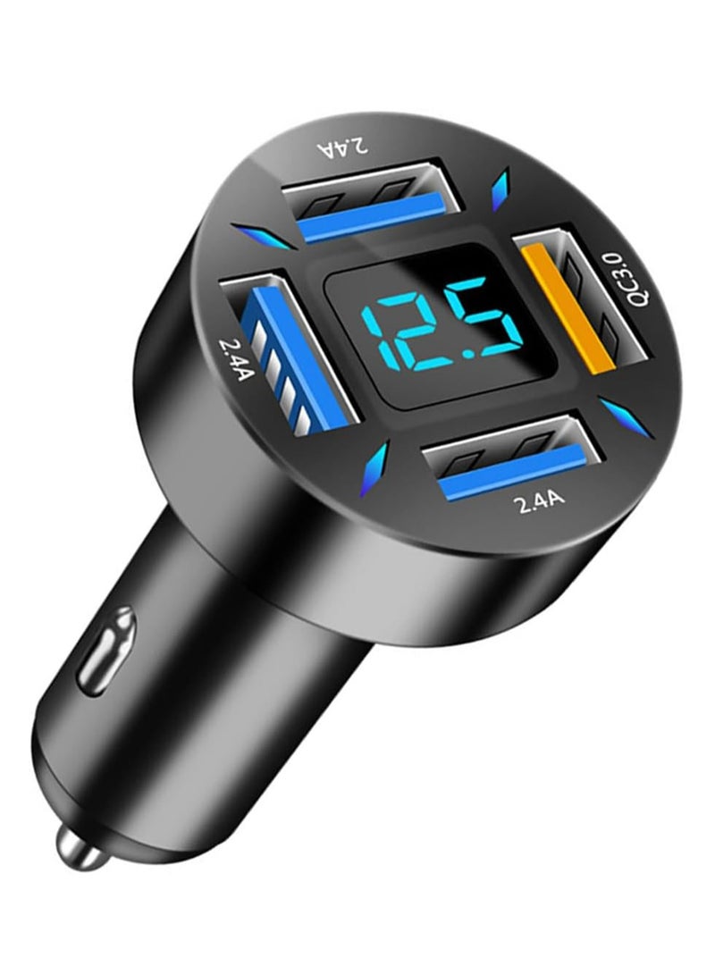 كابتن تيك 4 Ports USB Car Charger, 66W Super Fast Charging with QC 3.0, PD 20W and USB 2.4A Charger Adapter, Quick Charge with LED Voltmeter, Auto Cigarette Lighter Plug (QC3.0, 1PCS) - Image 1
