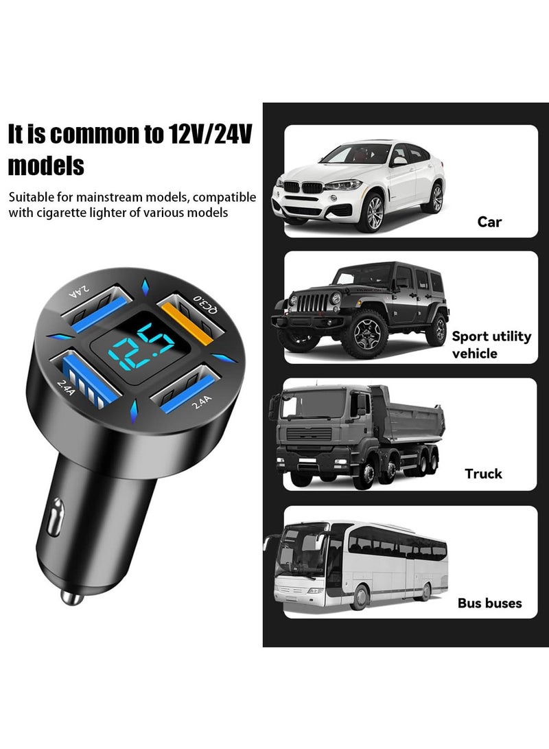 كابتن تيك 4 Ports USB Car Charger, 66W Super Fast Charging with QC 3.0, PD 20W and USB 2.4A Charger Adapter, Quick Charge with LED Voltmeter, Auto Cigarette Lighter Plug (QC3.0, 1PCS) - Image 5