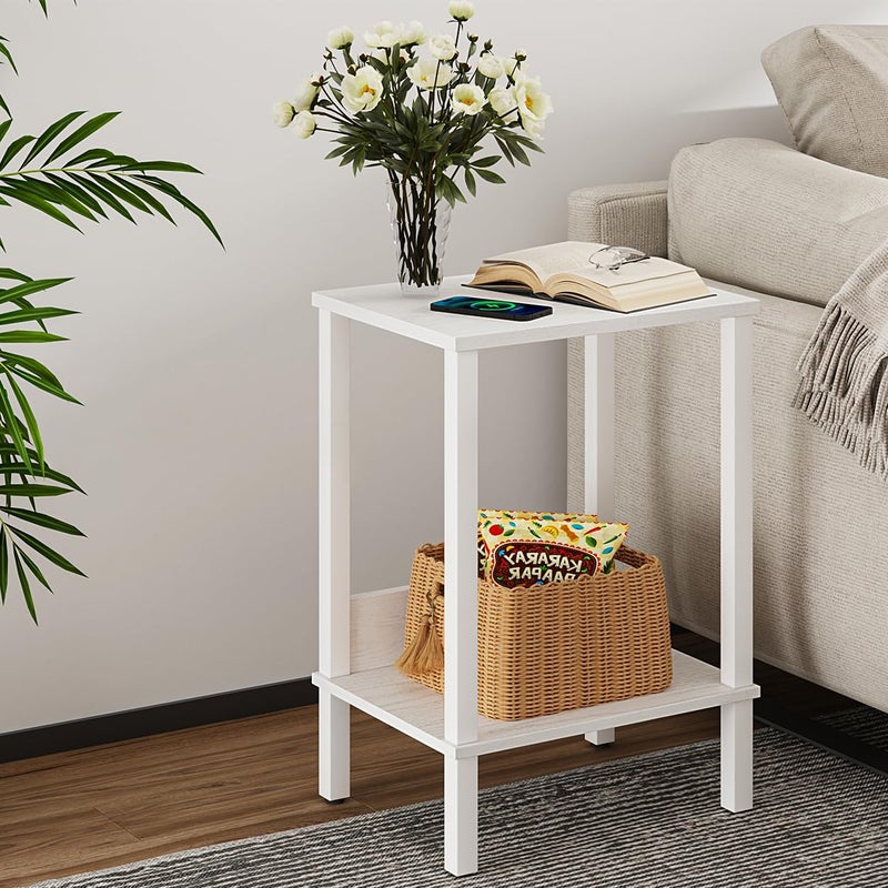 VIMBER End Table, Side Table, Set of 2, Nightstands with 2-Tier Storage Shelves, Sofa Tables for Small Space, Coach Table for Living Room Bedroom, White UTBT101W2 - Image 4