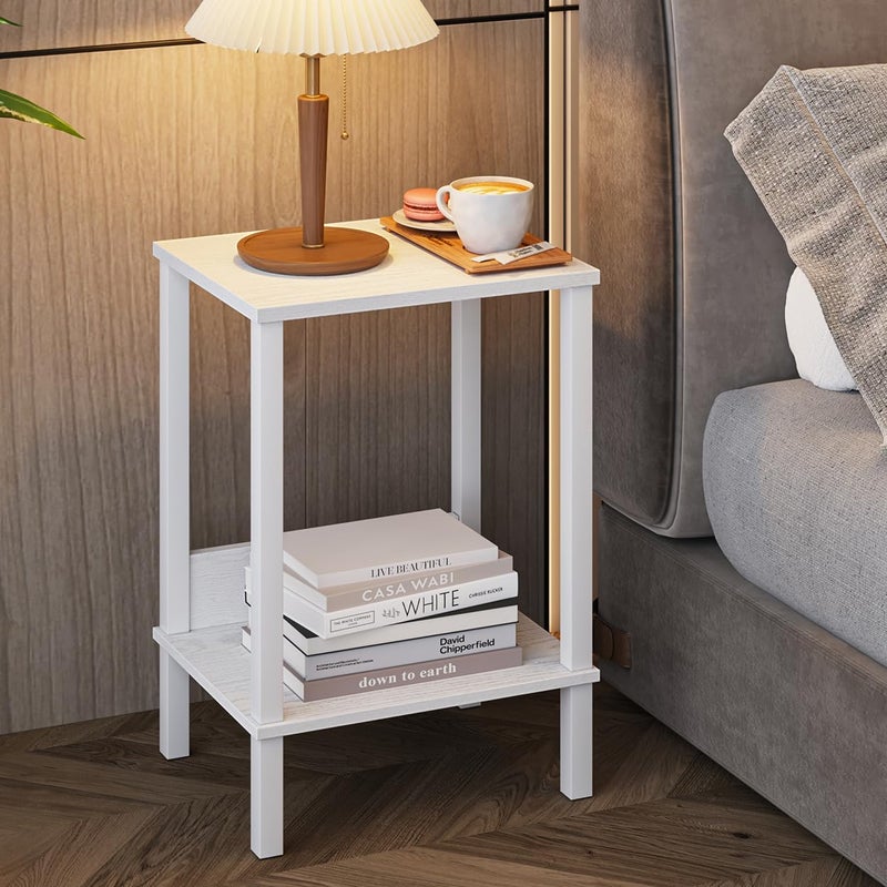 VIMBER End Table, Side Table, Set of 2, Nightstands with 2-Tier Storage Shelves, Sofa Tables for Small Space, Coach Table for Living Room Bedroom, White UTBT101W2 - Image 5