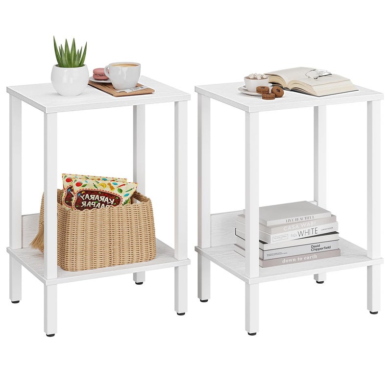 VIMBER End Table, Side Table, Set of 2, Nightstands with 2-Tier Storage Shelves, Sofa Tables for Small Space, Coach Table for Living Room Bedroom, White UTBT101W2 - Image 1