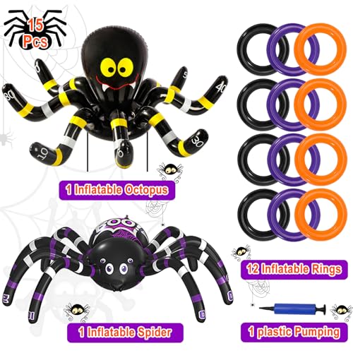 Max Fun Halloween Ring Toss Games for Kids, 2 Pack Inflatable Spiders Set Halloween Party Favor Supplies Holiday Carnival School Decoration Outdoor Indoor Spooky Creepy Game - Image 3