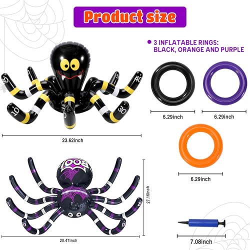 Max Fun Halloween Ring Toss Games for Kids, 2 Pack Inflatable Spiders Set Halloween Party Favor Supplies Holiday Carnival School Decoration Outdoor Indoor Spooky Creepy Game - Image 4