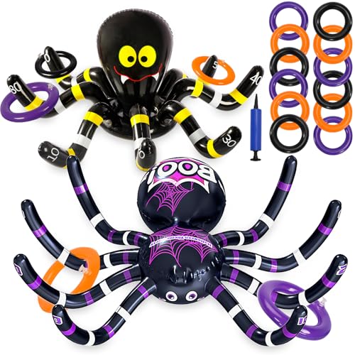 Max Fun Halloween Ring Toss Games for Kids, 2 Pack Inflatable Spiders Set Halloween Party Favor Supplies Holiday Carnival School Decoration Outdoor Indoor Spooky Creepy Game - Image 1