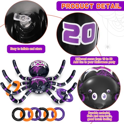 Max Fun Halloween Ring Toss Games for Kids, 2 Pack Inflatable Spiders Set Halloween Party Favor Supplies Holiday Carnival School Decoration Outdoor Indoor Spooky Creepy Game - Image 2