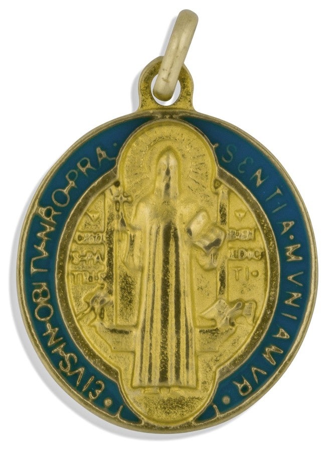 VENERARE Catholic Saint Benedict Medal, 1 1/4" Diameter (Gold with Colored Enamel) - Image 2