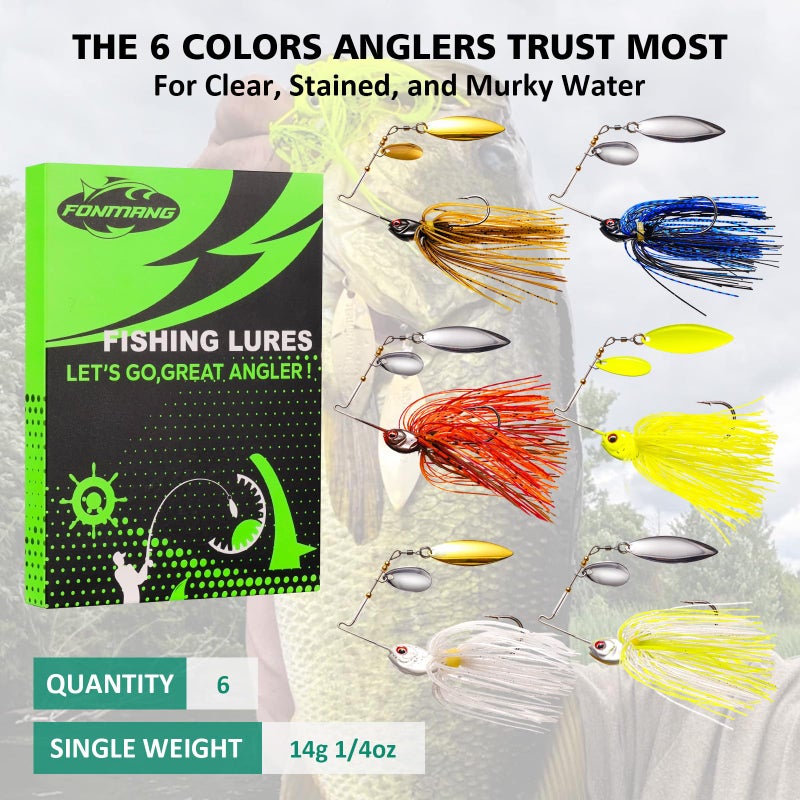 FONMANG 6pcs Fishing Lures Spinner baits for Freshwater and Saltwater,2026 New Bass Fishing Lure Also for Trout Crappie Salmon Walleye - Image 3