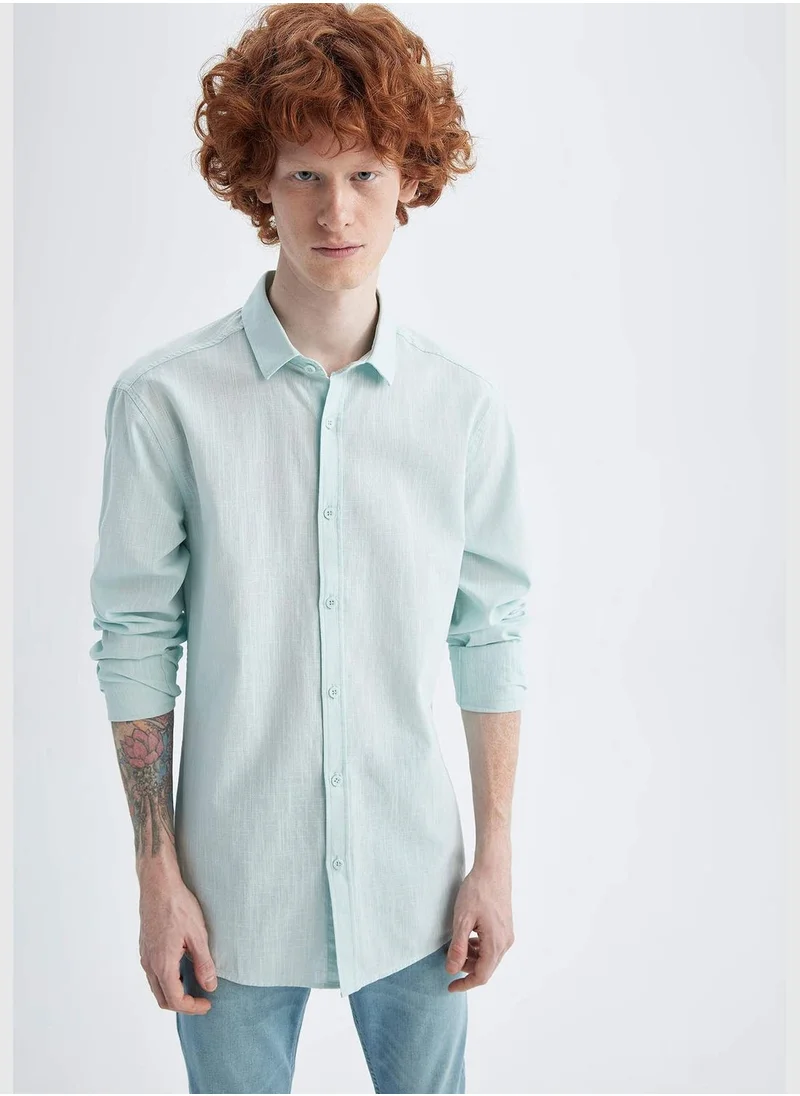 DeFacto Slim Fit Basic Long Sleeve Cotton Shirt