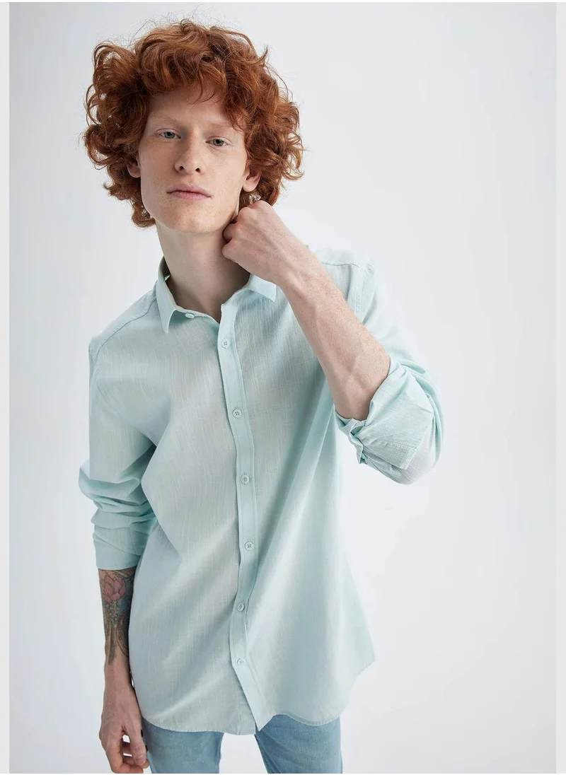 DeFacto Slim Fit Basic Long Sleeve Cotton Shirt