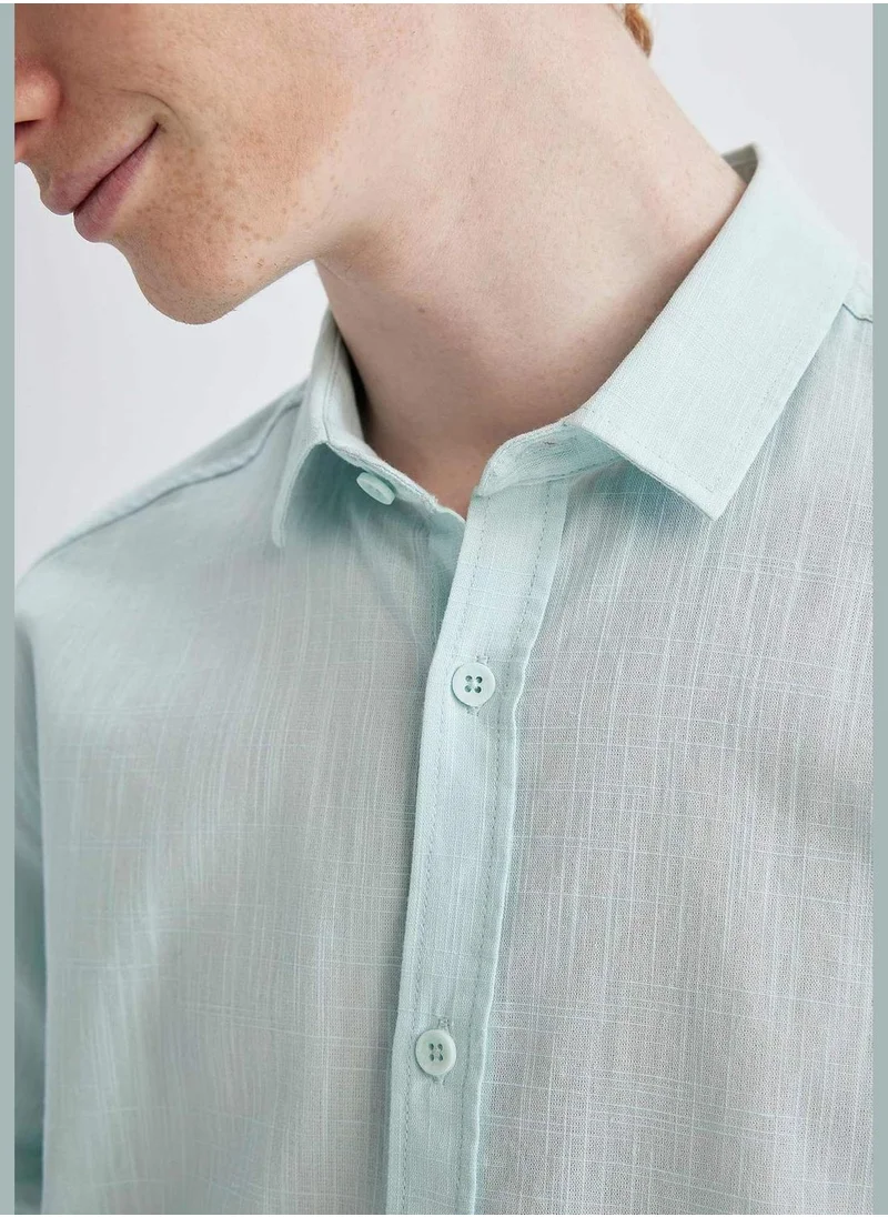 DeFacto Slim Fit Basic Long Sleeve Cotton Shirt