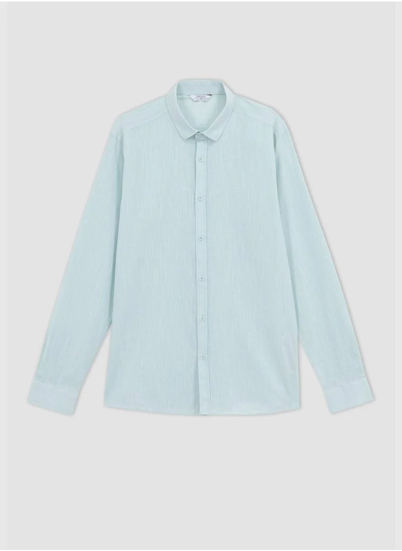 DeFacto Slim Fit Basic Long Sleeve Cotton Shirt