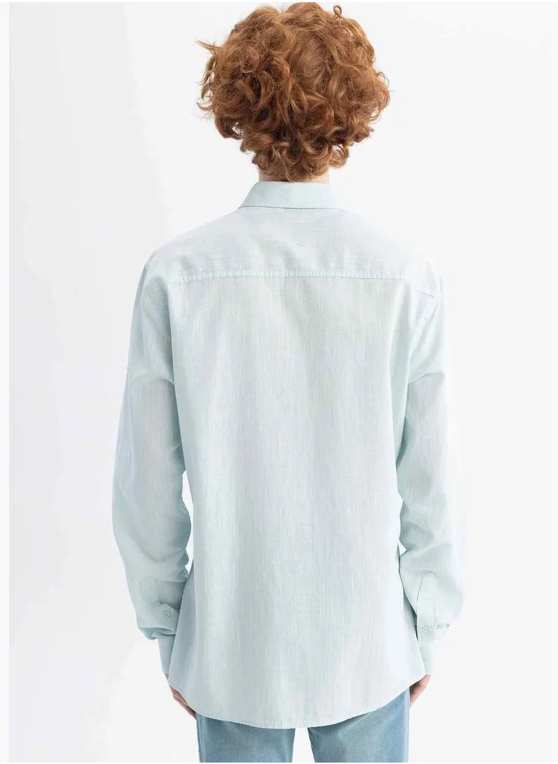 DeFacto Slim Fit Basic Long Sleeve Cotton Shirt