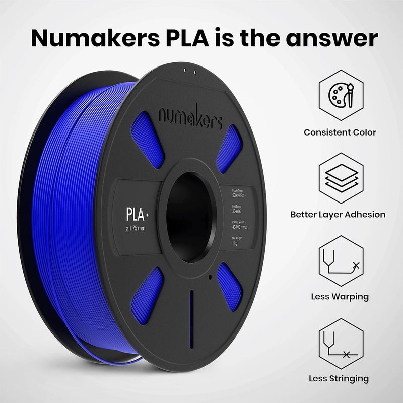 NUMAKERS PLA+ 3D Printer Filament, 1.75mm, Dimensional Accuracy +/- 0.03 mm, 1 kg Spool (2.2 lbs), Compatible with Most FDM Printers (Royal Blue) - Image 4