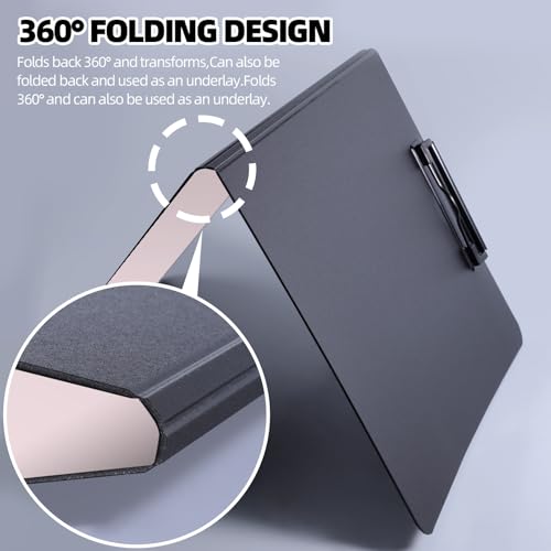FRETONBA Clipboard Folder, A4 Foldable Clipboard with Horizontal and Vertical Double Metal Clips, 360 Degree Foldable Binder Clipboards with Pen Holder, File Cover Work Folder Clipboards, Pink - Image 5