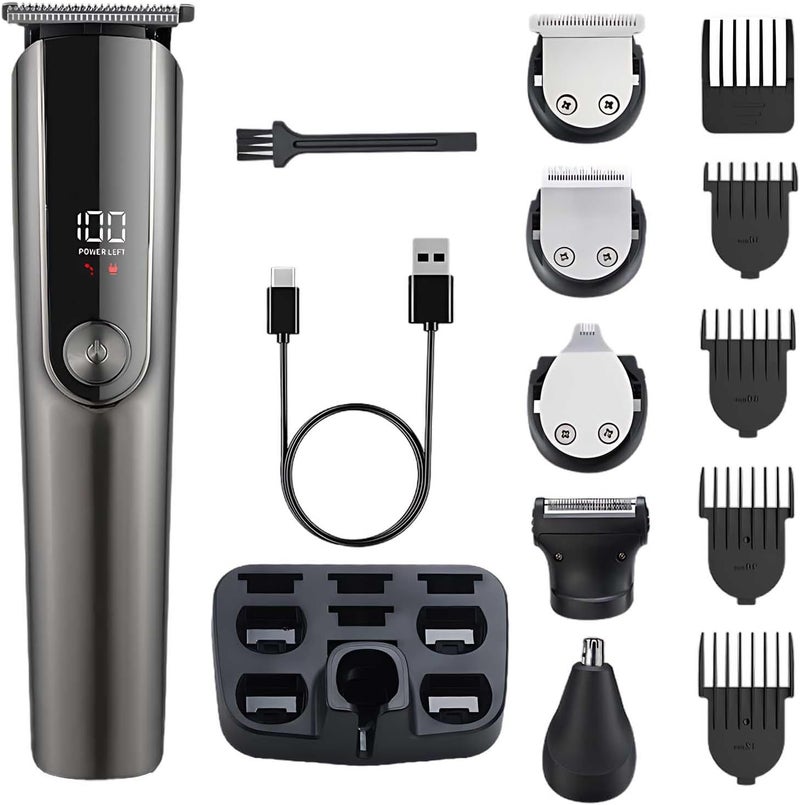 Clippers Hair for Men 5-in-1, Kit Grooming Electric with Display LCD, Attachments Multiple, Type-C Charging, Modes Three-Speed, Steel Blades, 120 Min Runtime, for Salon and Home Use - Image 1