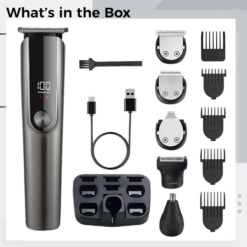 Clippers Hair for Men 5-in-1, Kit Grooming Electric with Display LCD, Attachments Multiple, Type-C Charging, Modes Three-Speed, Steel Blades, 120 Min Runtime, for Salon and Home Use - Image 3