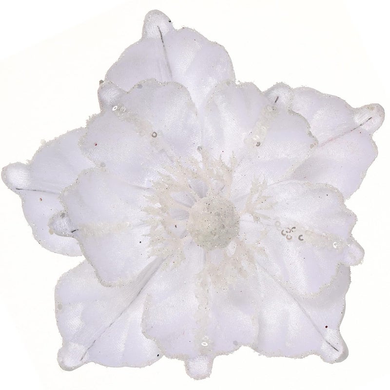 GL-Turelifes 6 Pcs Glitter Christmas Flower Large Artificial Magnolia Flowers Velvet Fold Christmas Tree Flower Decorations Xmas Tree New Year Party Wedding Ornaments (White) - Image 1