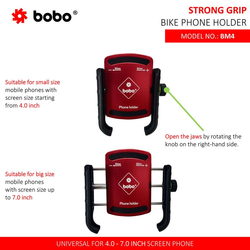 BOBO BM4 Jaw-Grip Waterproof Bike/Motorcycle/Scooter Mobile Phone Holder Mount, Ideal for Maps and GPS Navigation (Red) - Image 3