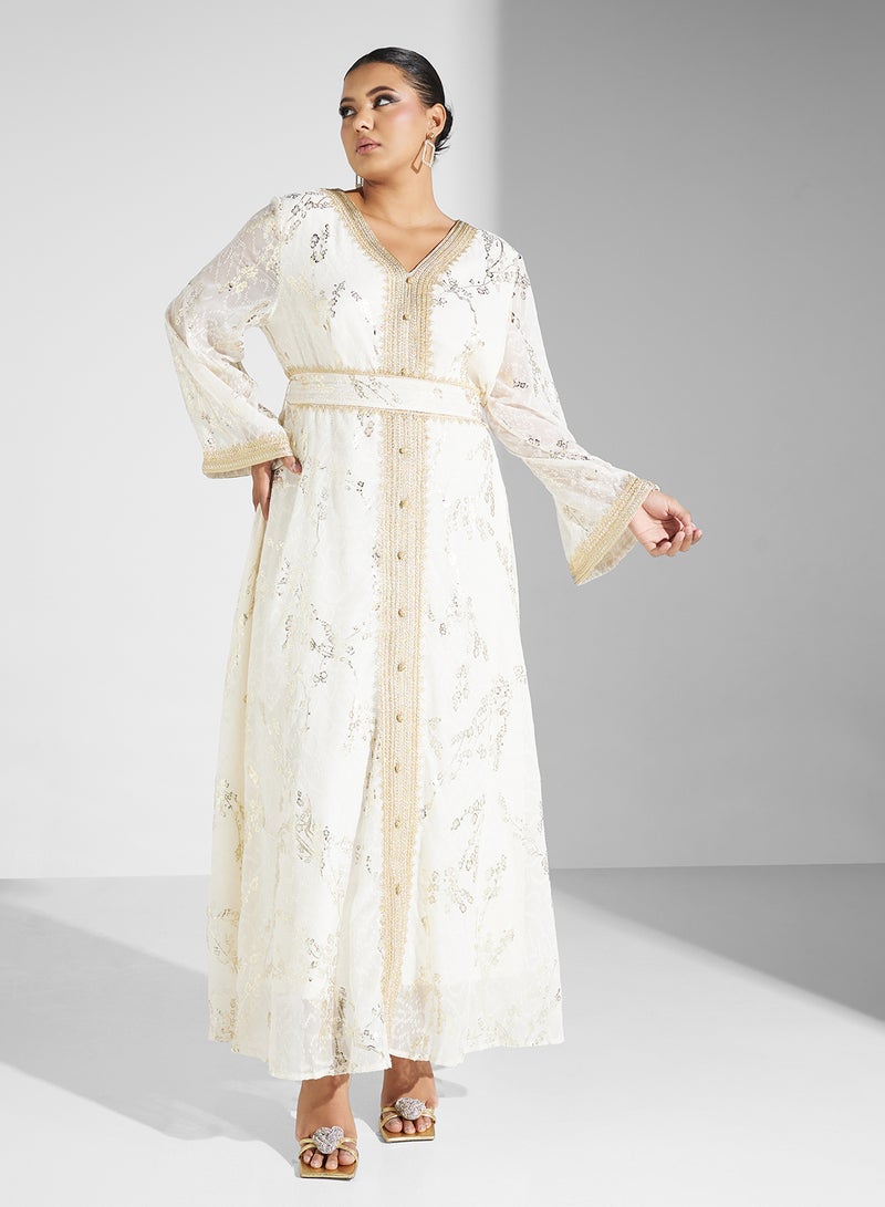 Embroidered Belted Dress