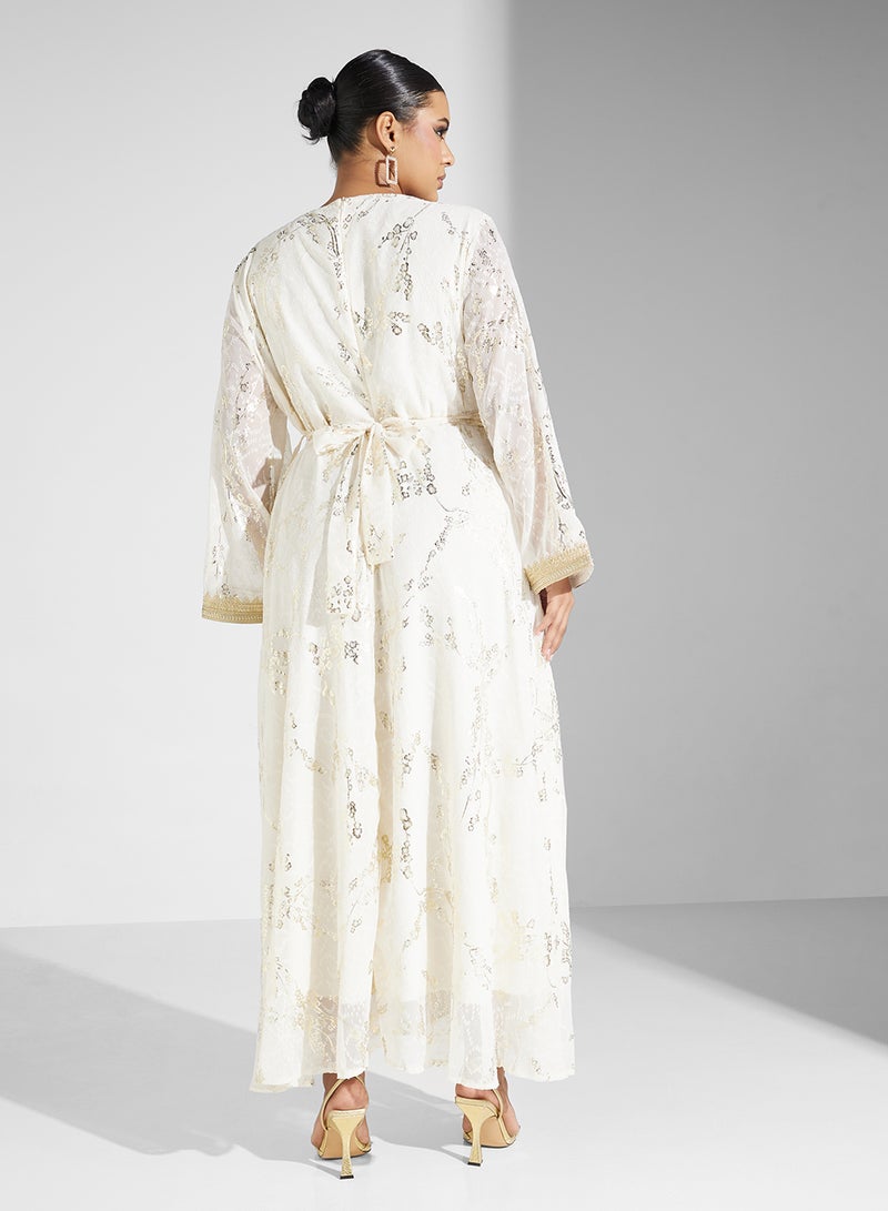 Embroidered Belted Dress