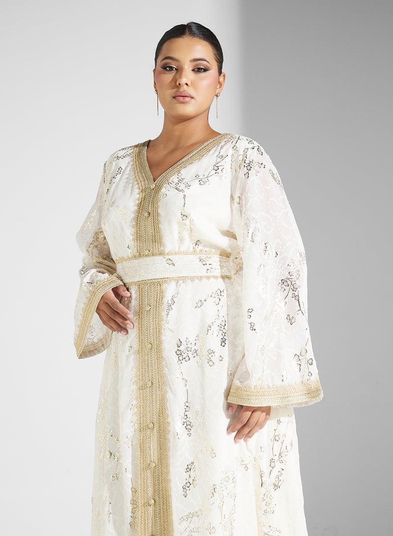 Embroidered Belted Dress