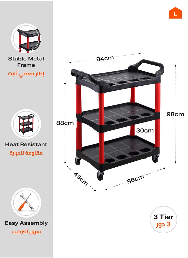 LAWAZIM Tool Cart with Aluminum Pipes -3 Tier Red and Black- Mobile Tool Organizer with Swivel Caster Wheels, Sturdy Shelves, and Dividers -Ideal for Workshop, Garage, DIY Projects, and Industrial Use  - Image 3