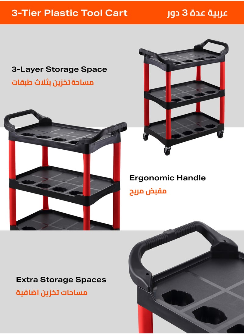 LAWAZIM Tool Cart with Aluminum Pipes -3 Tier Red and Black- Mobile Tool Organizer with Swivel Caster Wheels, Sturdy Shelves, and Dividers -Ideal for Workshop, Garage, DIY Projects, and Industrial Use  - Image 4